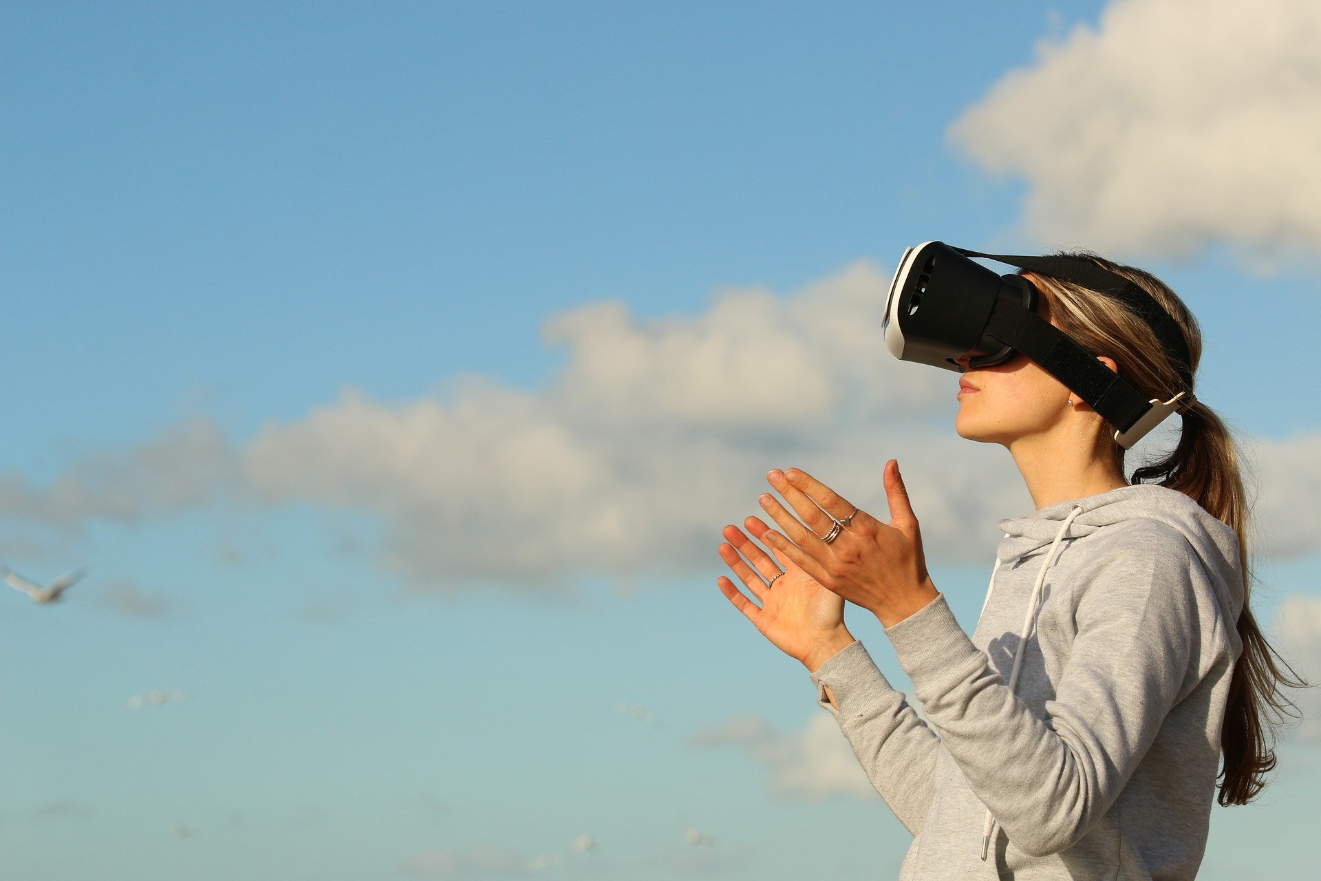 Woman Virtual Reality Game Clouds Ar